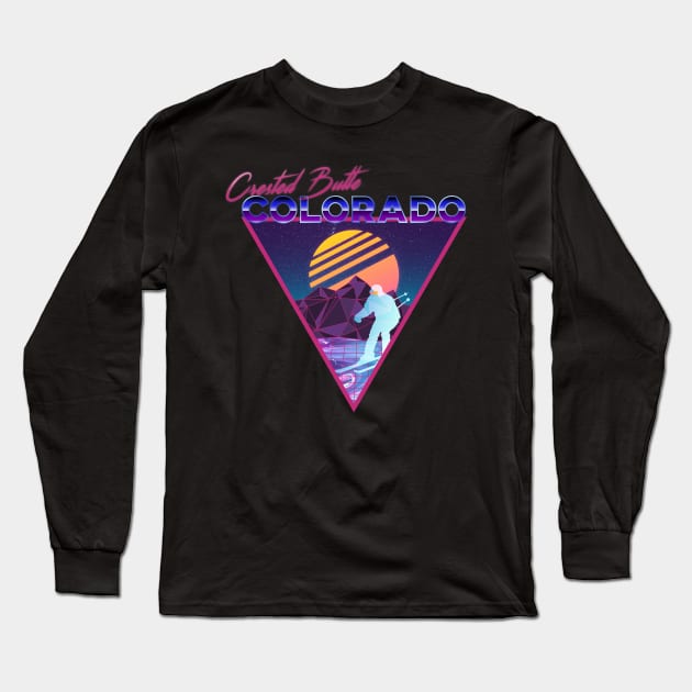 Retro Vaporwave Ski Mountain | Crested Butte Colorado | Shirts, Stickers, and More! Long Sleeve T-Shirt by KlehmInTime